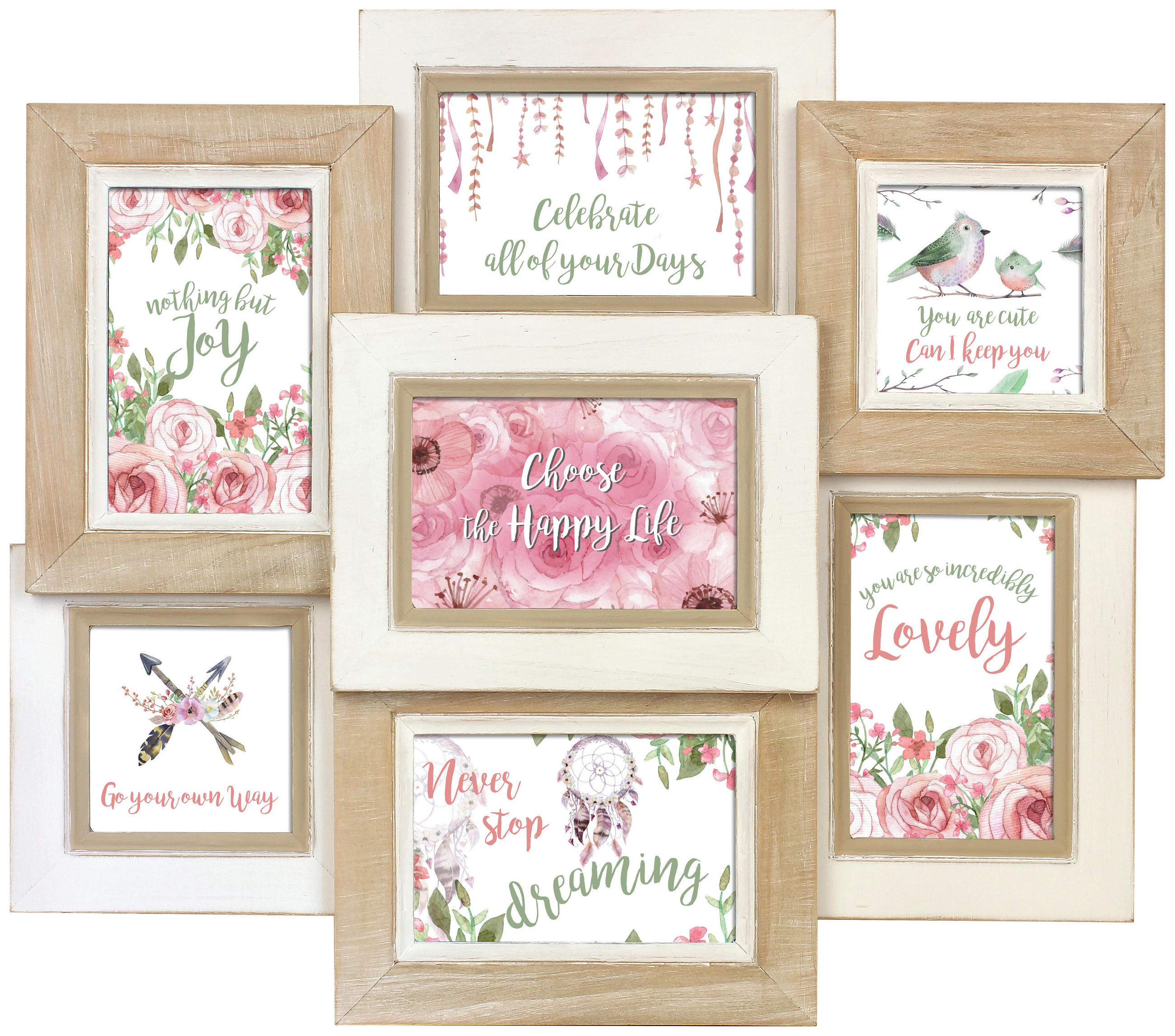 Collagen-Bilderrahmen in Weiß, Hellbraun