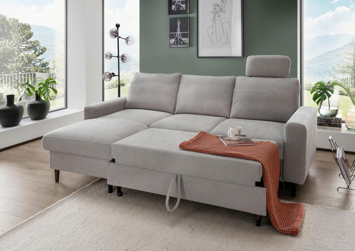ECKSCHLAFSOFA Chenille Grau  - Schwarz/Grau, MODERN, Holz/Textil (147/234cm) - Livetastic