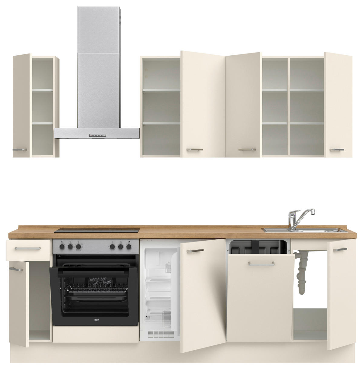 KÜCHENBLOCK 240 cm   in Eichefarben, Magnolie  - Edelstahlfarben/Eichefarben, MODERN, Holzwerkstoff/Metall (240cm) - Nobilia