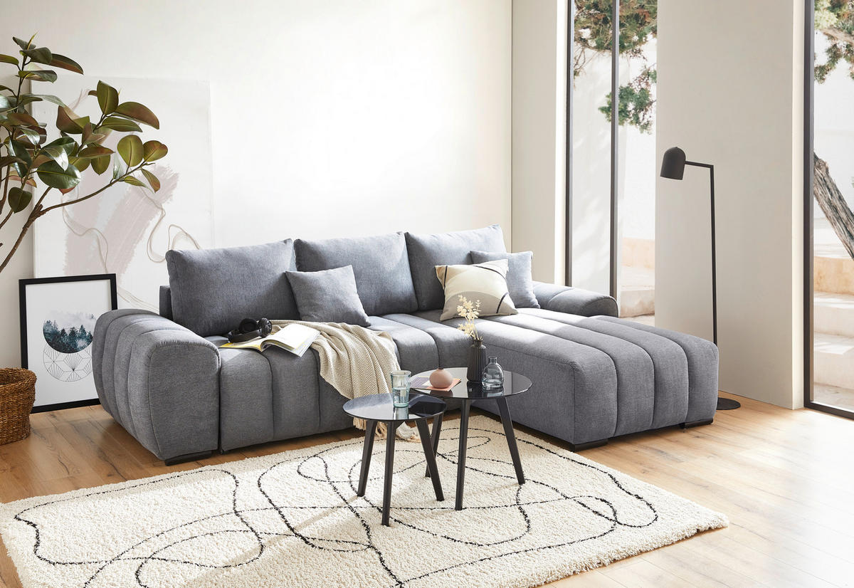 ECKSOFA Dunkelgrau Flachgewebe  - Dunkelgrau/Schwarz, KONVENTIONELL, Holz/Textil (275/180cm) - Carryhome