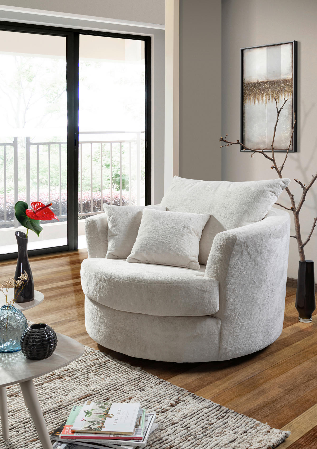 SESSEL in Plüsch Weiß  - Schwarz/Weiß, KONVENTIONELL, Textil/Metall (115/72/115cm) - Carryhome