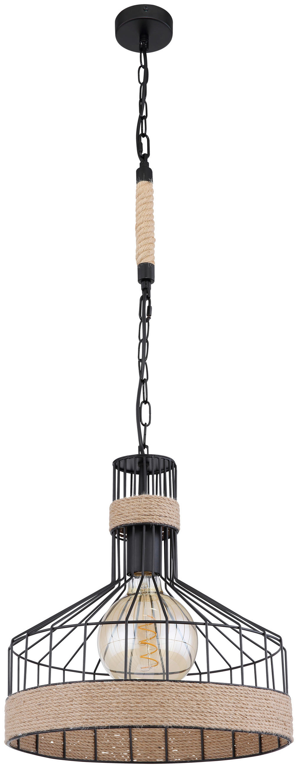 HÄNGELEUCHTE Halia 35/135 cm   - Schwarz/Braun, Natur, Naturmaterialien/Metall (35/135cm) - Globo