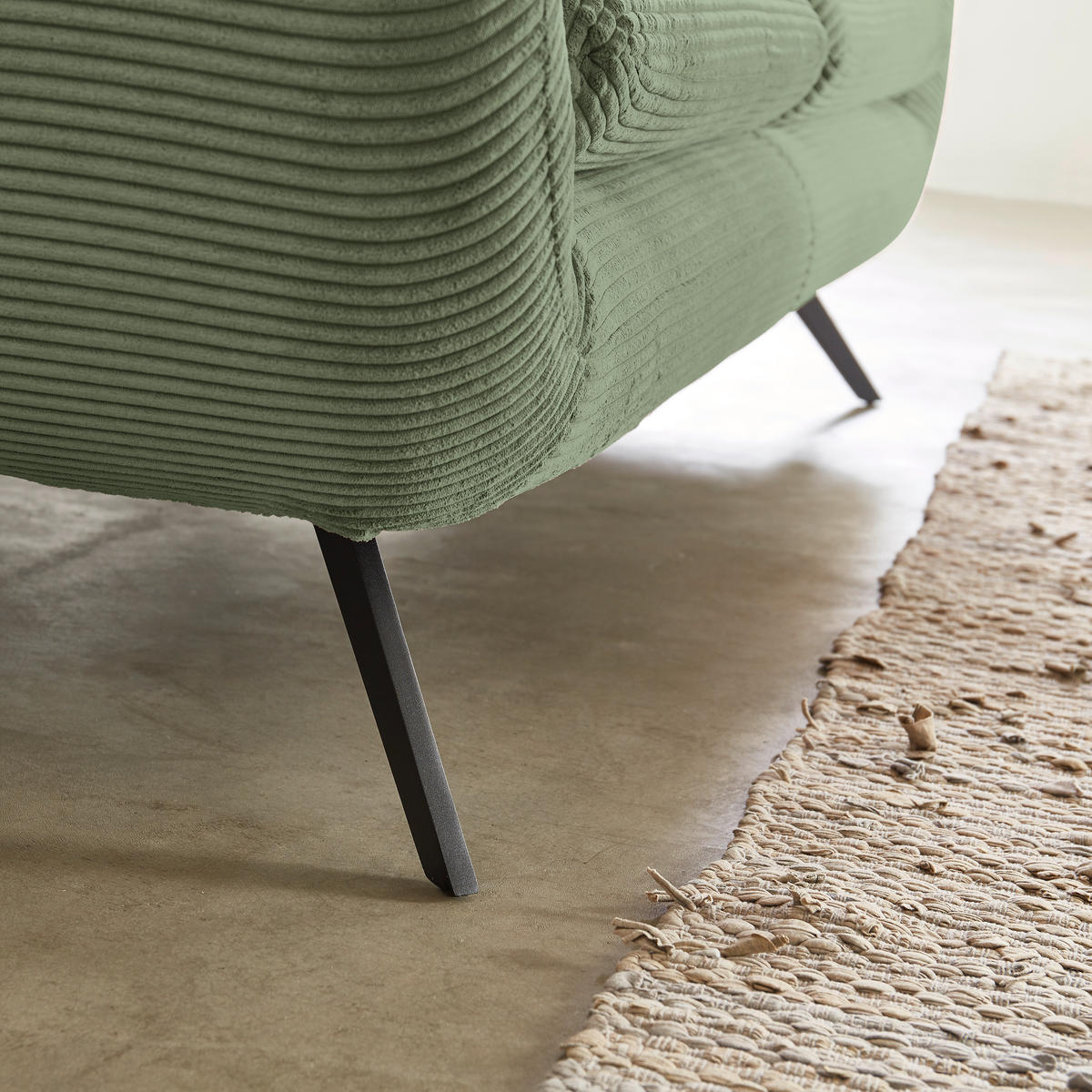 CHESTERFIELD-SOFA Cord Grün  - Schwarz/Grün, MODERN, Textil/Metall (160/94/95cm) - Pure Home Lifestyle