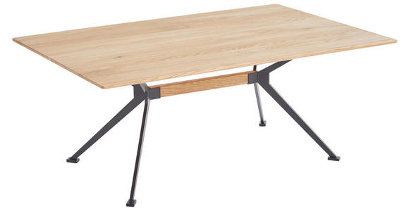 COUCHTISCH Eiche vollmassiv rechteckig Schwarz, Eichefarben - Eichefarben/Schwarz, Natur, Holz/Metall (110/70/44cm) - Linea Natura