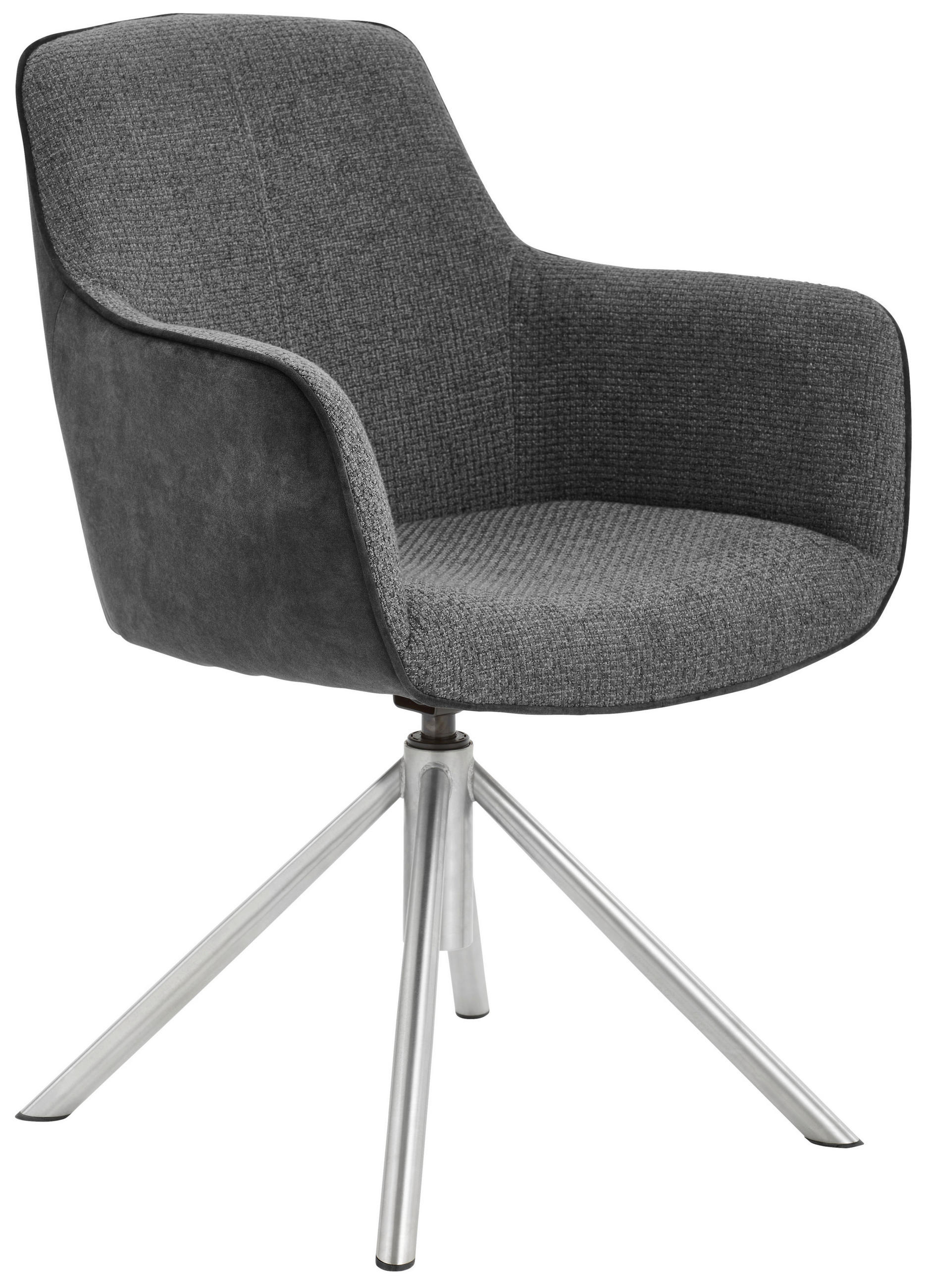 ARMLEHNSTUHL drehbar  in Edelstahl Flachgewebe  - Edelstahlfarben/Anthrazit, Design, Textil/Metall (60/88/64cm) - Novel