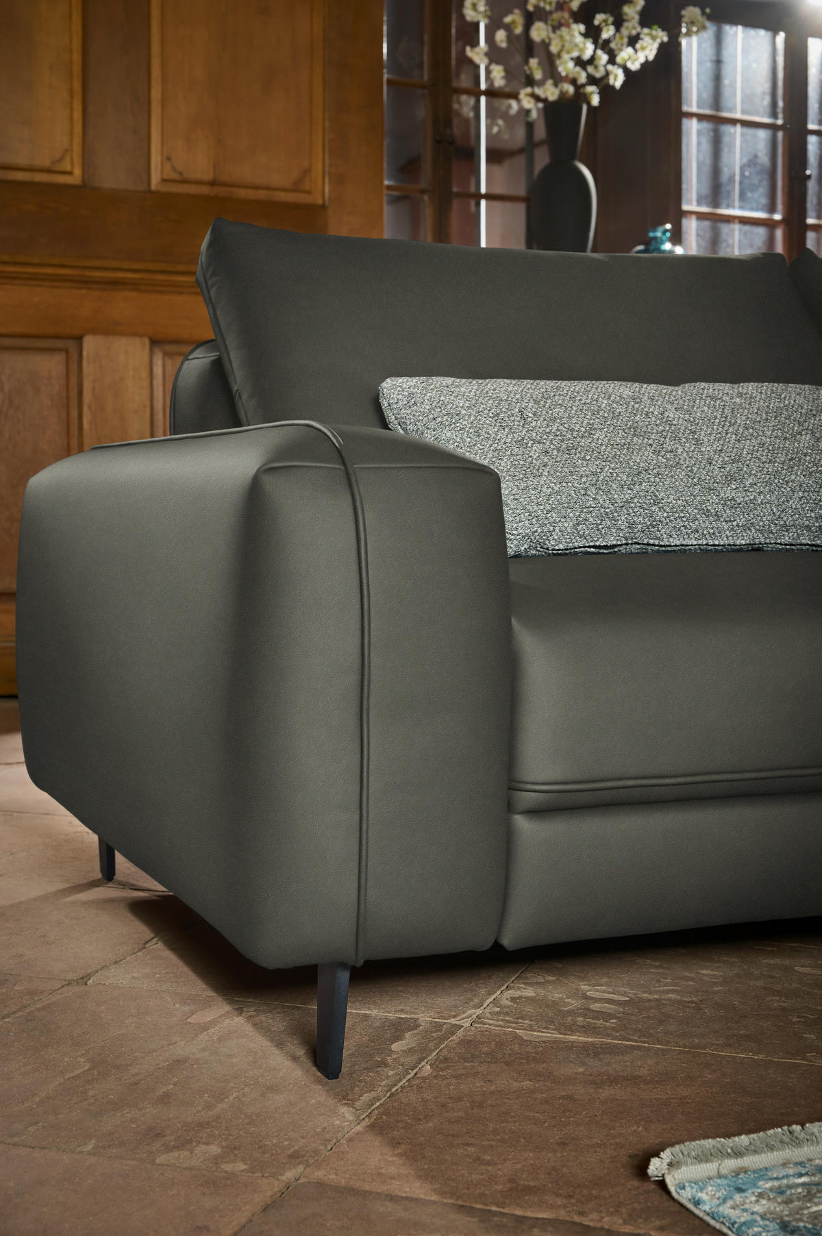 3-SITZER-SOFA  in Echtleder Graubraun   - Anthrazit/Graubraun, Design, Leder/Metall (230/70/109cm) - Johann Jakob
