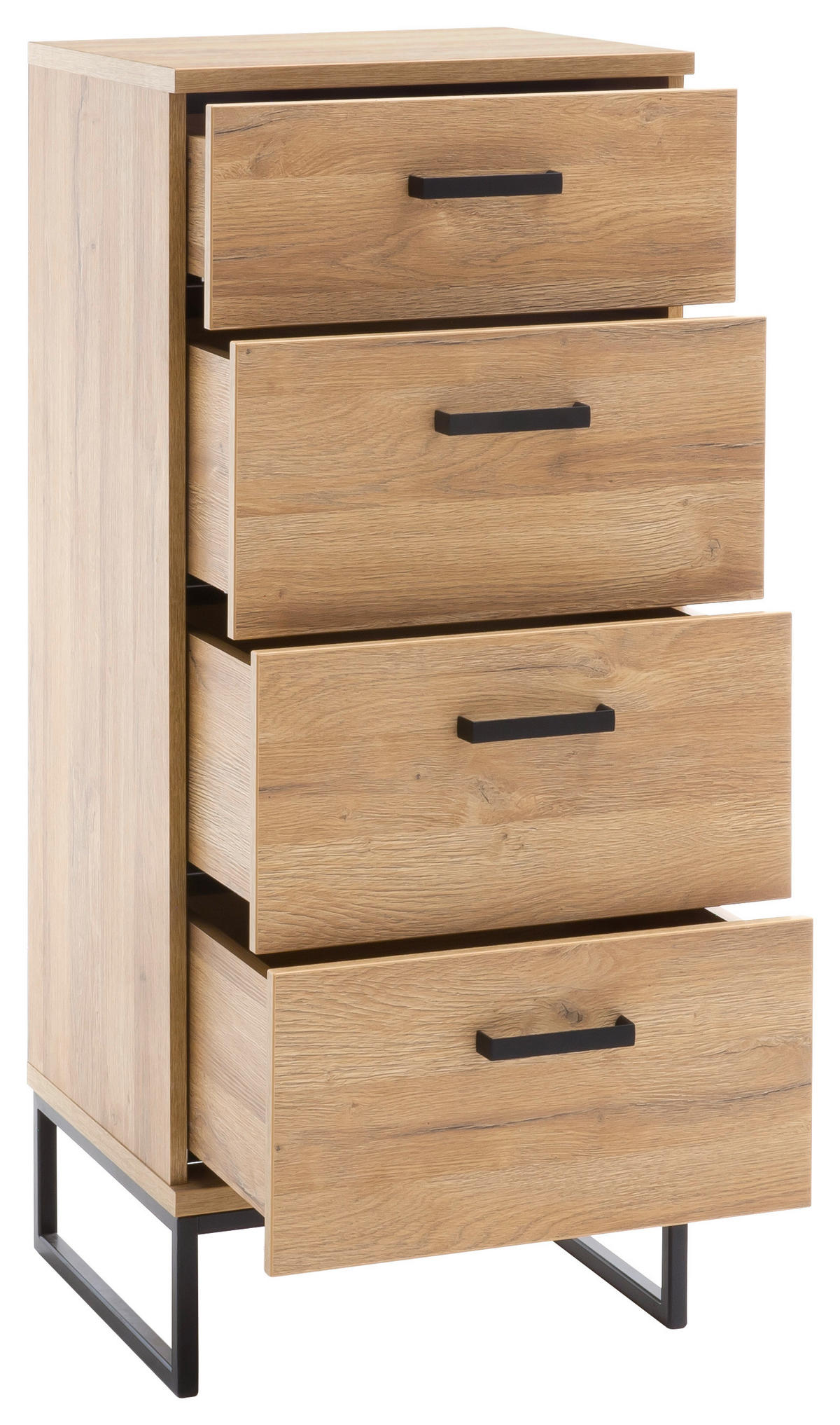 KOMMODE  in 50/116/44 cm  - Eichefarben/Schwarz, KONVENTIONELL, Holzwerkstoff/Metall (50/116/44cm)