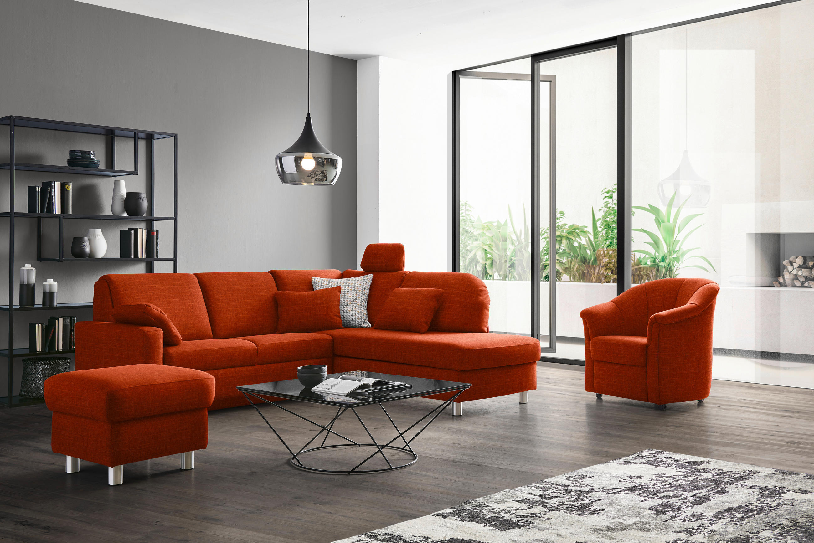 ECKSOFA in Chenille Orange  227/208 cm  - Alufarben/Orange, KONVENTIONELL, Textil/Metall (227/208cm) - Sedda