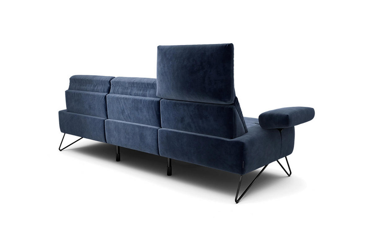 3-SITZER-SOFA Samt Dunkelblau  - Schwarz/Dunkelblau, Design, Textil/Metall (234-264/85/86-94cm) - SENSOO