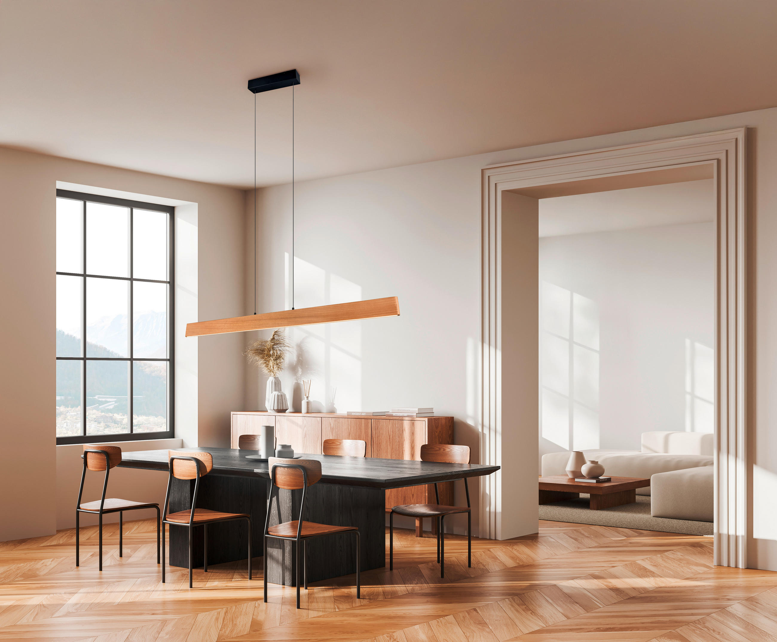 LED-HÄNGELEUCHTE EDGEWOOD 150,00/60-150/9 cm   - Schwarz/Naturfarben, Natur, Holz/Metall (150,00/60-150/9cm) - Trio Leuchten