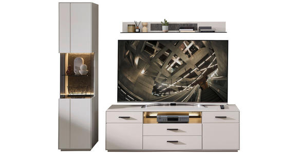 WOHNWAND 3-teilig in Anthrazit, Hellgrau 240/204/45 cm - Anthrazit/Hellgrau, Design, Glas/Holzwerkstoff (240/204/45cm) - Novel