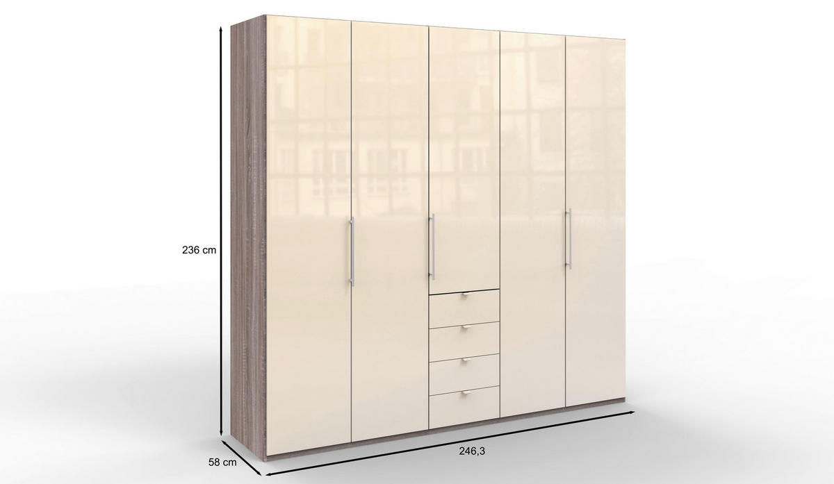 FALTTÜRENSCHRANK  in Trüffeleichefarben, Magnolie  - Chromfarben/Magnolie, KONVENTIONELL, Glas/Holzwerkstoff (250/236/58cm) - Venda