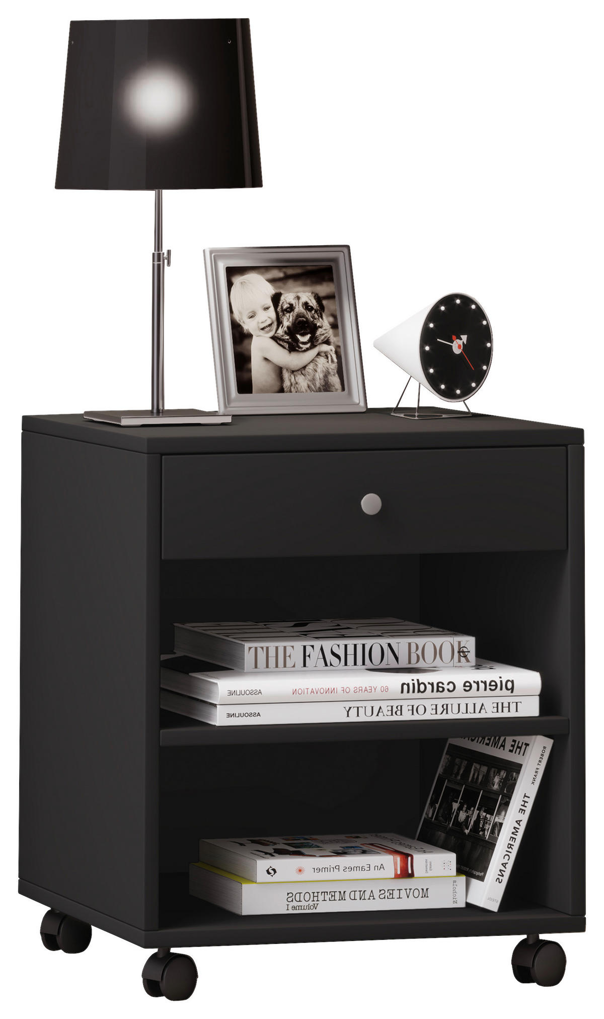 NACHTSCHRANK 45/54/38 cm  - Silberfarben/Schwarz, MODERN, Holzwerkstoff/Kunststoff (45/54/38cm) - MID.YOU