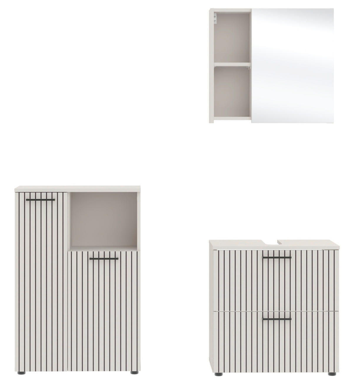 Baie 3 piese, 135 cm - cașmir/negru, Trend, metal/material pe bază de lemn (135cm) - Respekta
