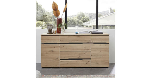 SIDEBOARD 165/82/44 cm in Graphitfarben, Eiche Artisan - Graphitfarben/Schwarz, Trend, Holzwerkstoff/Kunststoff (165/82/44cm) - Carryhome