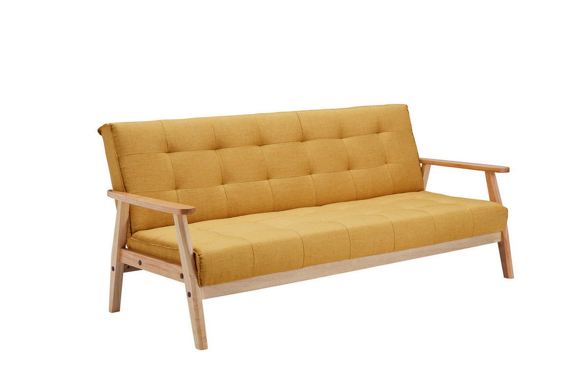 SCHLAFSOFA in Struktur Naturfarben, Senfgelb  - Senfgelb/Naturfarben, MODERN, Holz/Textil (190/81/85cm) - Livetastic