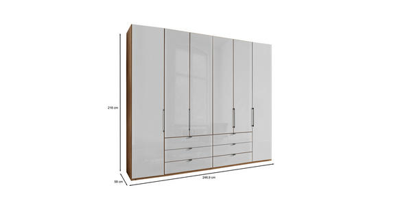 FALTTÜRENSCHRANK 250/216/58 cm 6-türig Weiß, Eiche Bianco - Schieferfarben/Eiche Bianco, KONVENTIONELL, Glas/Holzwerkstoff (250/216/58cm) - Dieter Knoll