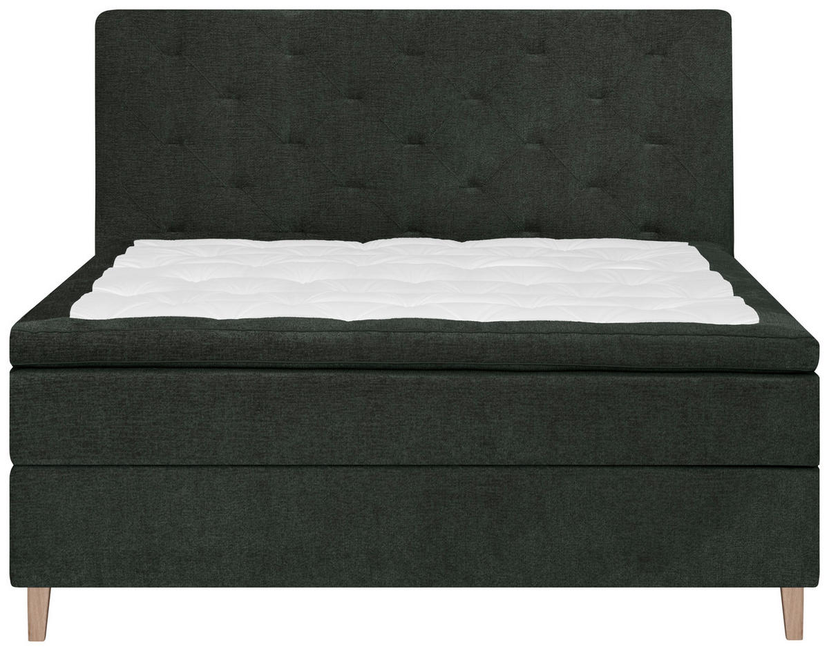 BOXSPRINGBETT 180/200 cm  in Dunkelgrün  - Dunkelgrün/Eichefarben, KONVENTIONELL, Holz/Textil (180/200cm) - Welnova