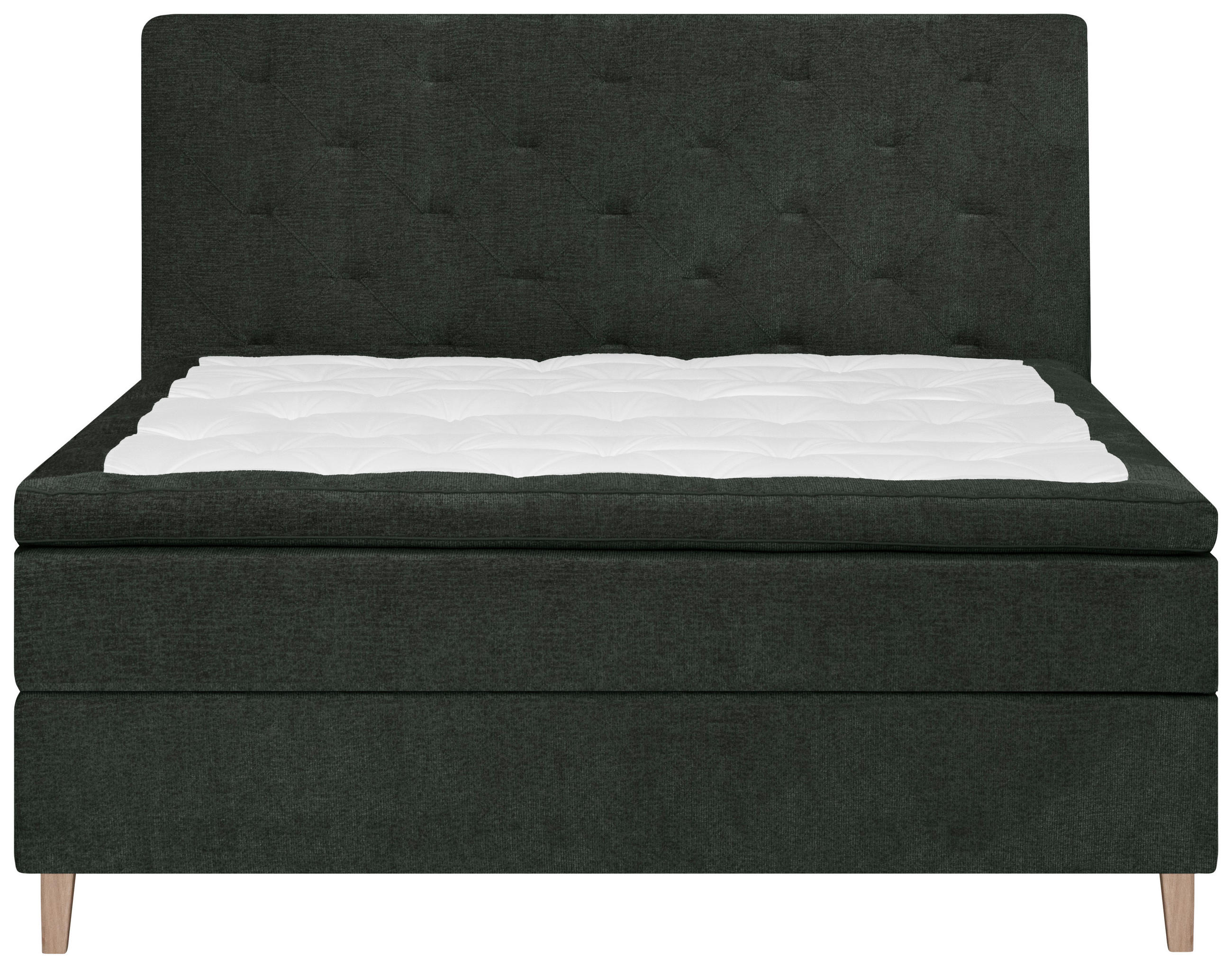 Thumbnail - Welnova Boxspringbett, Dunkelgrün, Textil, Eiche, H4 + H5, 7-Zonen, Höhe ca. 19 cm, 140x200 cm, Matratze, gepolstertes K...
