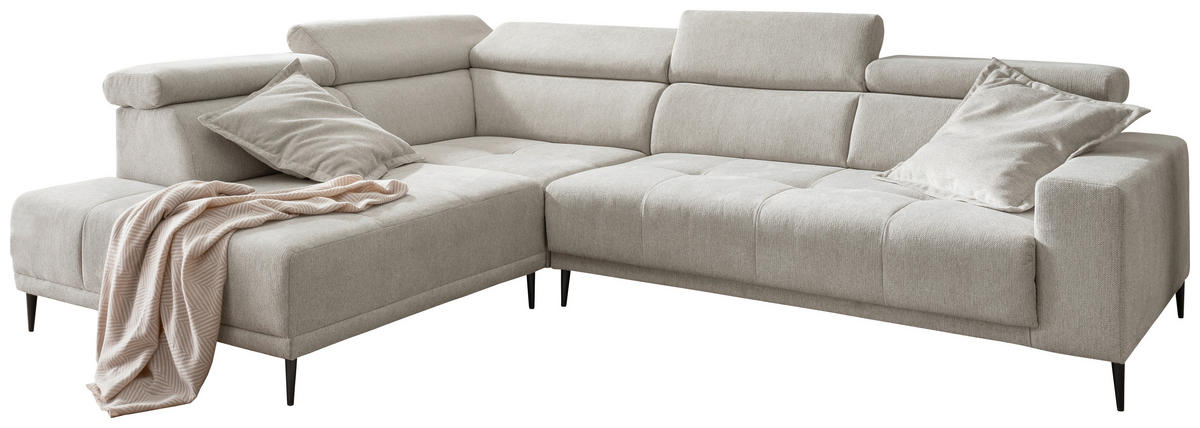 ECKSOFA Chenille Beige  - Beige/Schwarz, Konventionell, Textil/Metall (225/305cm) - Livetastic