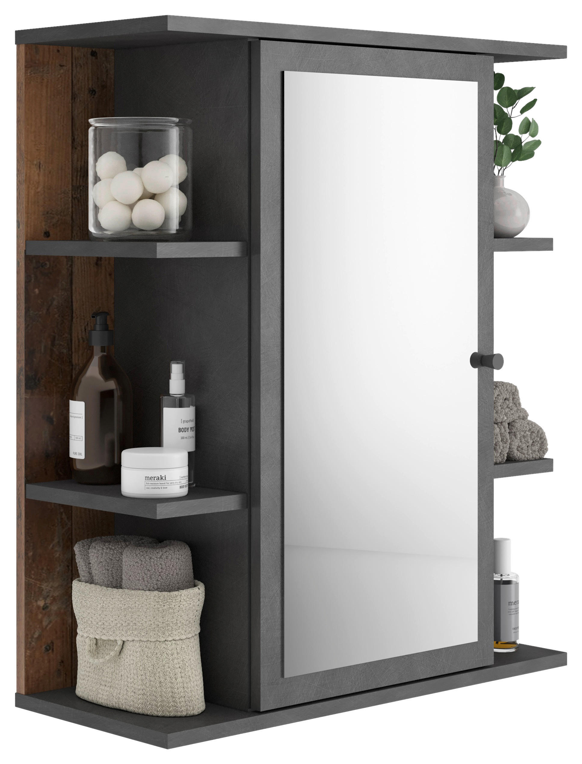 SPIEGELSCHRANK 60/72/25 cm  - Graphitfarben/Braun, MODERN, Glas/Holzwerkstoff (60/72/25cm) - MID.YOU