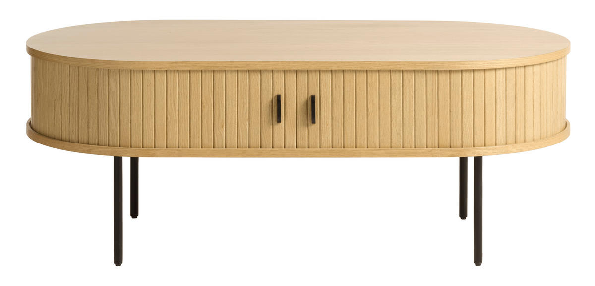 COUCHTISCH furniert 120/60/45 cm oval Eichefarben  - Eichefarben/Schwarz, Trend, Holzwerkstoff/Metall (120/60/45cm) - home24