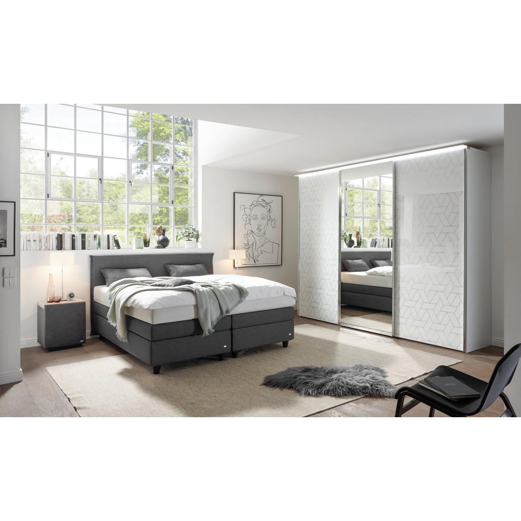 Thumbnail - RUF Betten Boxspringbett, Anthrazit, Schwarz, Textil, H2 + H3, 7-Zonen, Höhe ca. 26 cm, 160x200 cm, Blauer Engel, Golden...