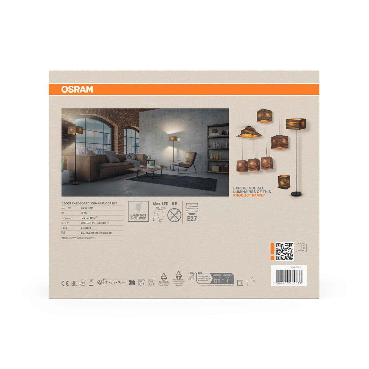 STEHLEUCHTE 30/30/160 cm    - Natur, Karton/Metall (30/30/160cm) - Osram