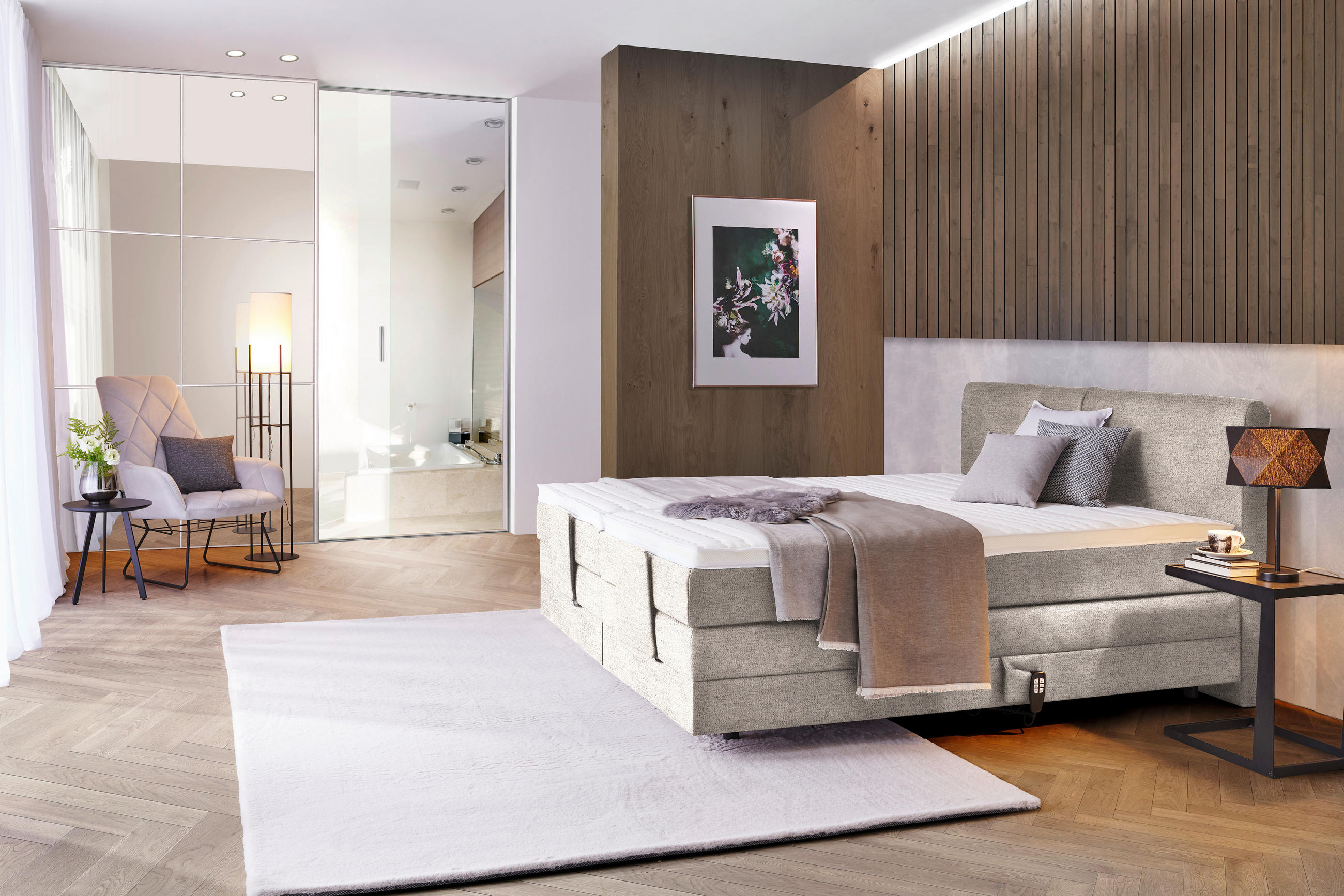 BOXSPRINGBETT 180/200 cm  in Beige  - Beige/Schwarz, Design, Kunststoff/Textil (180/200cm) - Hom`in