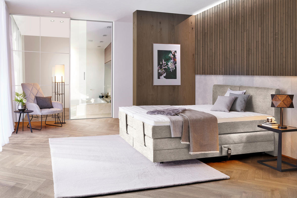BOXSPRINGBETT 180/200 cm  in Beige  - Beige/Schwarz, Design, Kunststoff/Textil (180/200cm) - Hom`in