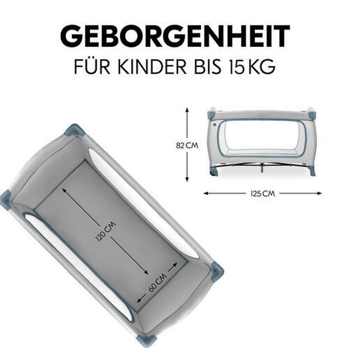 REISEBETT Sleep N Play Go Plus Greige, Pastellblau  - Greige/Pastellblau, Basics, Kunststoff/Textil (69/82/125cm) - Hauck