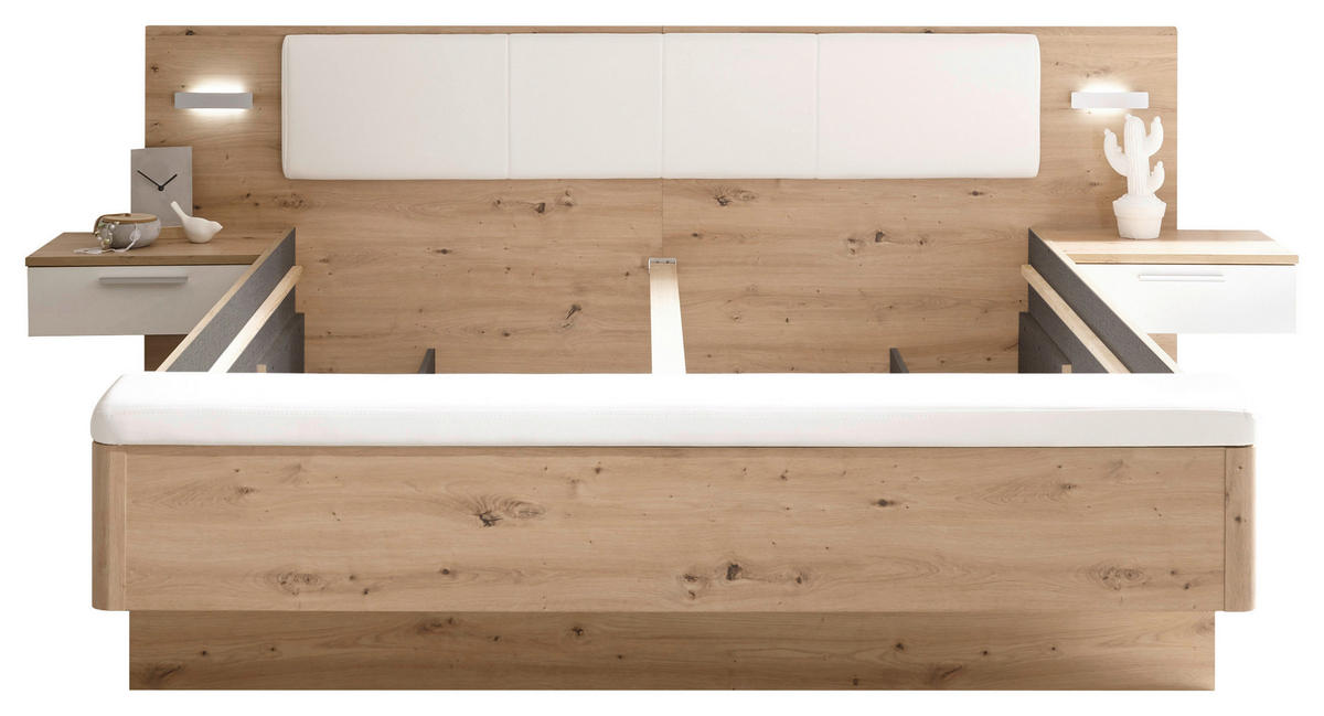POSTELJA 180 cm   x 200 cm  , tekstil, leseni material bela, hrast artisan  - črna/bela, Moderno, umetna masa/tekstil (180/200cm) - Livetastic