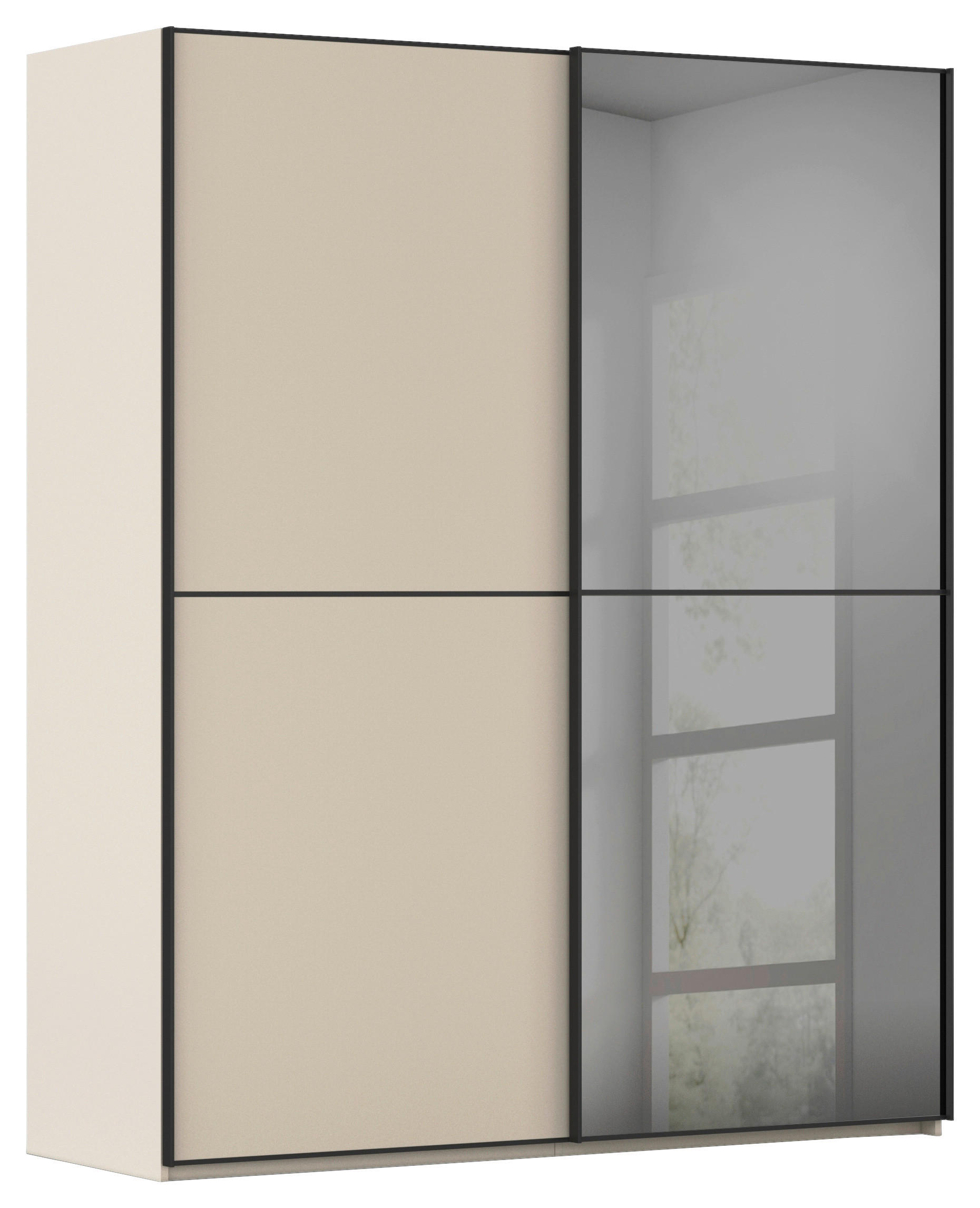 SCHWEBETÜRENSCHRANK 181/223/68 cm 2-türig Champagner, Schwarz  - Champagner/Schwarz, KONVENTIONELL, Glas/Holzwerkstoff (181/223/68cm) - Novel