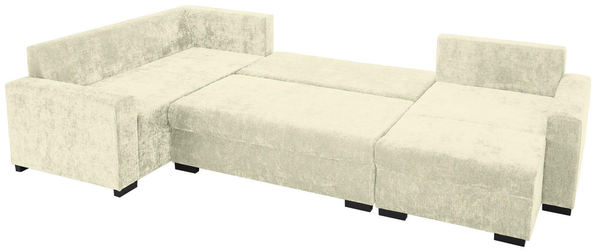 WOHNLANDSCHAFT Creme Chenille  - Creme/Schwarz, KONVENTIONELL, Kunststoff/Textil (183/311/140cm) - Ti'me