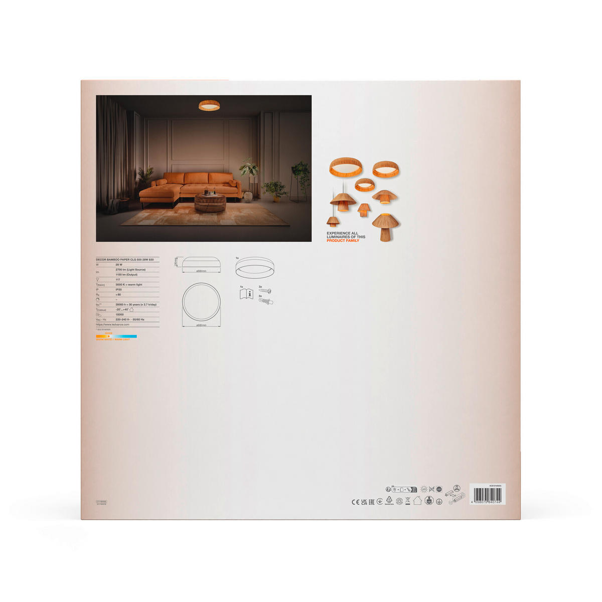 LED-DECKENLEUCHTE 50/13 cm   - Braun, Natur, Naturmaterialien/Metall (50/13cm) - Ledvance