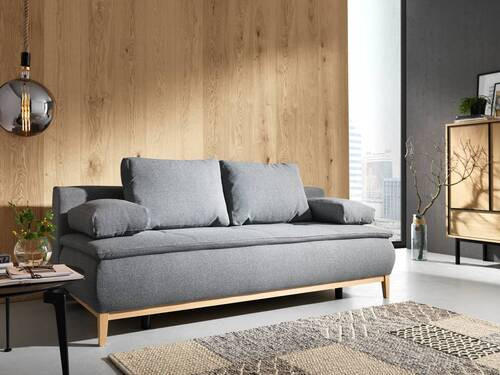 BOXSPRINGSOFA Flachgewebe Grau  - Eichefarben/Beige, Design, Holz/Textil (202/78/93/100cm) - Carryhome