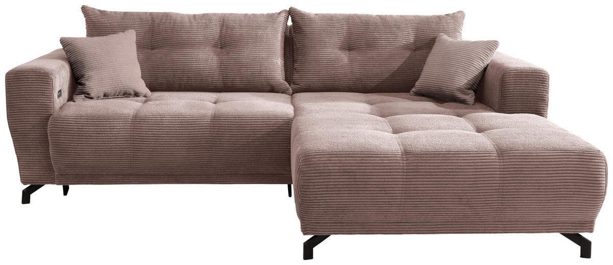 ECKSOFA in Cord Rosa  - Schwarz/Rosa, Modern, Holz/Textil (246/177cm) - MID.YOU