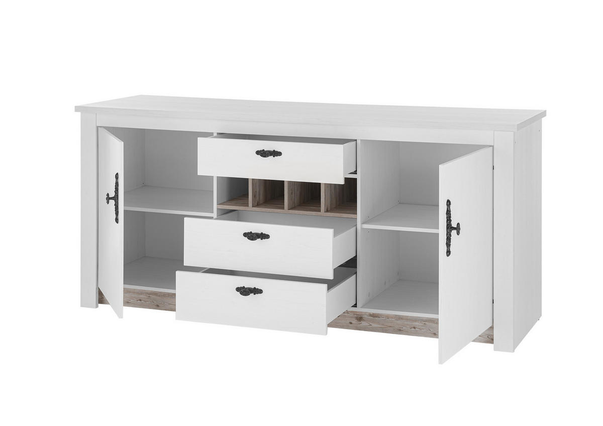 KÜCHENUNTERSCHRANK 204/92/60 cm  in Weiß, Pinienfarben  - Schwarz/Weiß, Trend, Holzwerkstoff/Metall (204/92/60cm) - MID.YOU