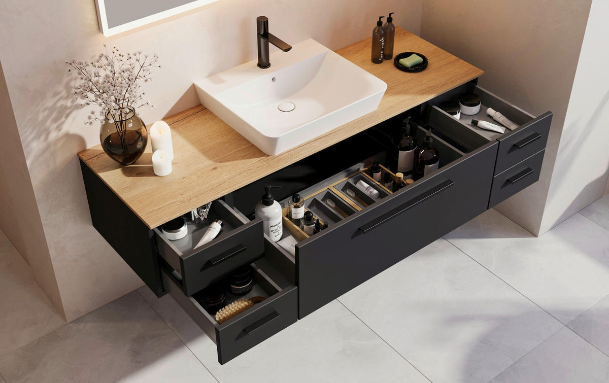 WASCHTISCHKOMBI 120,8 cm  - Eichefarben/Anthrazit, KONVENTIONELL, Keramik/Holzwerkstoff (120,8cm) - Belluti