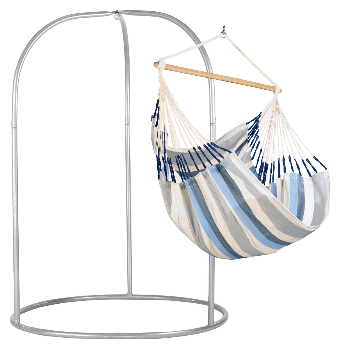 HÄNGESESSEL comfort outdoor 110/160/180 cm  - Weiß/Dunkelblau, KONVENTIONELL, Holz/Textil (110/160/180cm) - La Siesta