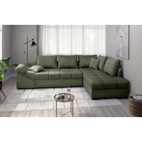 ECKSCHLAFSOFA in Dunkelgrün Textil   - Dunkelgrün/Schwarz, Modern, Holz/Textil (298/202cm) - MID.YOU