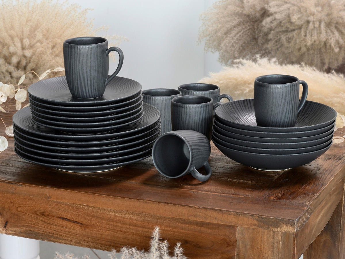 KOMPLETT SERVIS Vesuvio Schwarz 24 delar  - antracit, keramik - Creatable