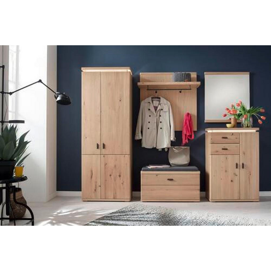 Thumbnail - Linea Natura Garderobenbank, Eiche, Metall, Eiche, furniert, massiv, 2-Sitzer, 90x47x37 cm, erweiterbar, Garderobe, Gard...