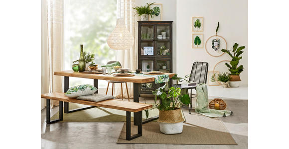 SITZBANK 160/44/40 cm Wildeiche massiv Metall  - Schwarz, Natur, Holz/Metall (160/44/40cm) - Landscape