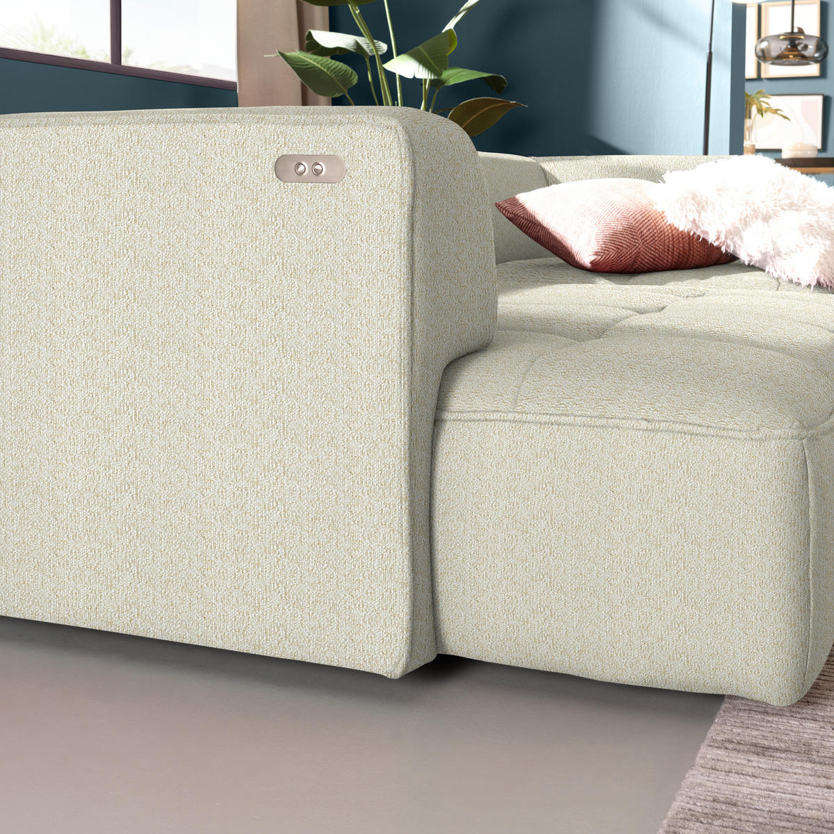 ECKSOFA Webstoff Creme  - Creme/Schwarz, Design, Kunststoff/Textil (288/188cm) - Welnova