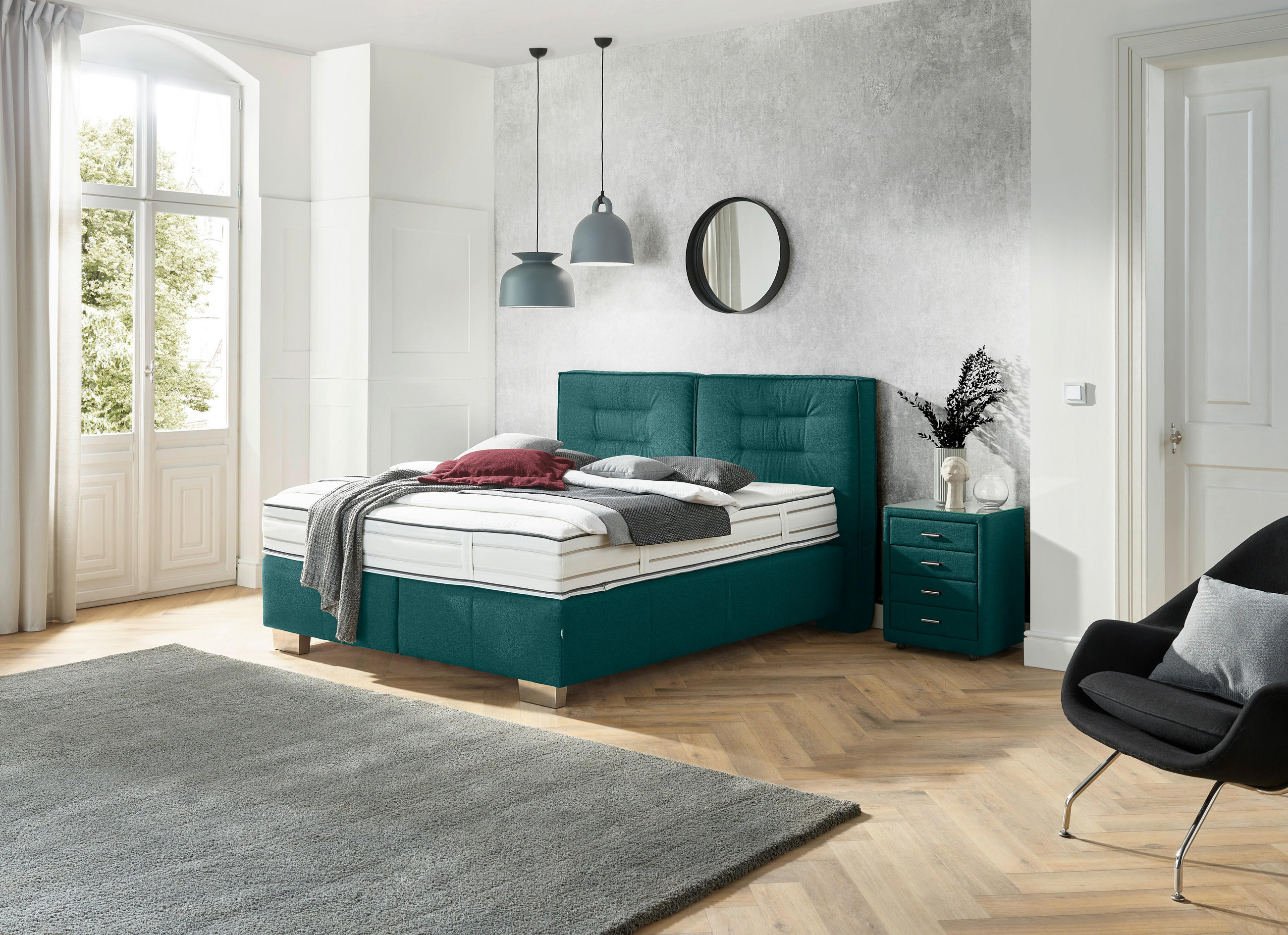 BOXSPRINGBETT 180/200 cm in Petrol - Chromfarben/Petrol, KONVENTIONELL, Textil (180/200cm) - Dieter Knoll