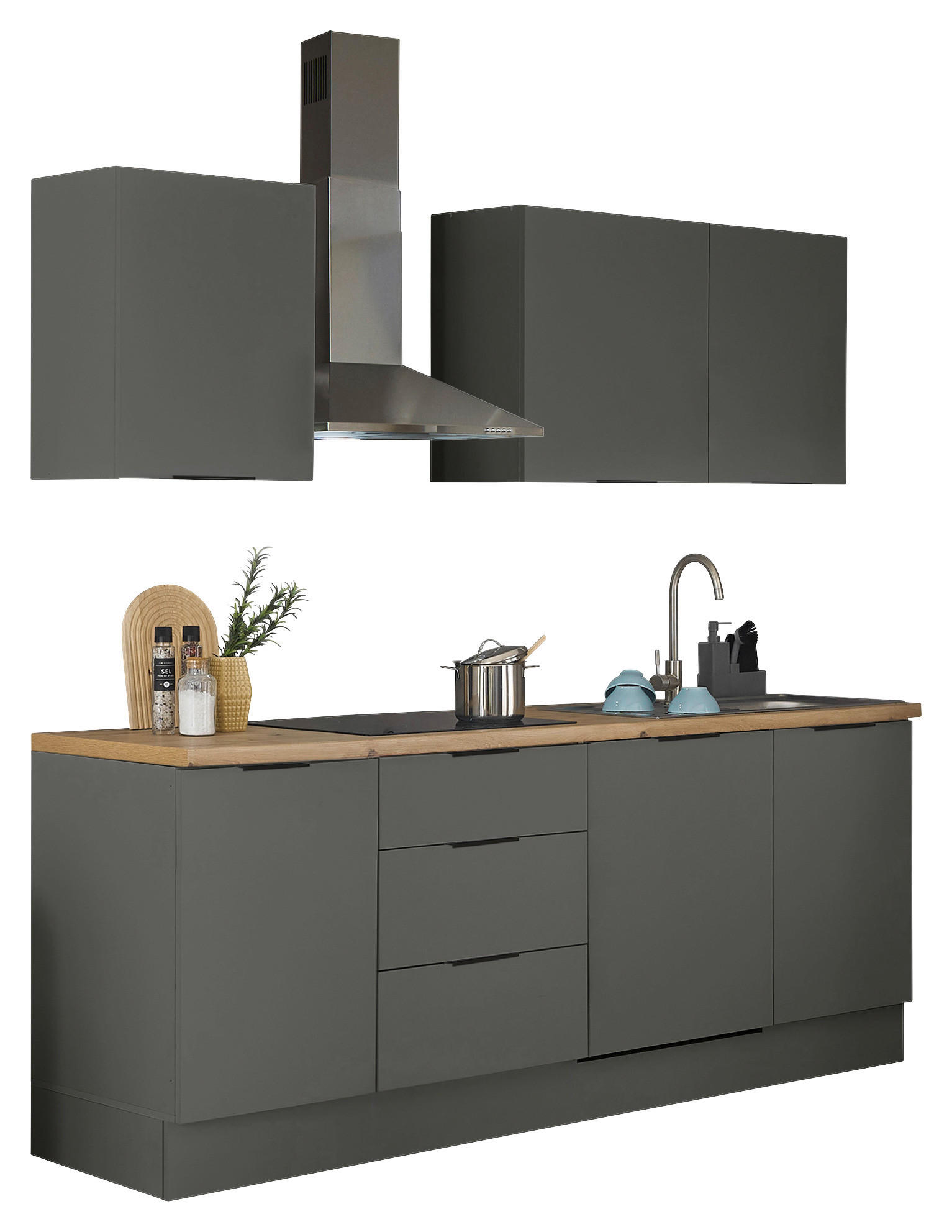 KÜCHENLEERBLOCK   in Graphitfarben  - Schwarz/Graphitfarben, Basics, Holzwerkstoff/Metall (220/211/60cm) - Carryhome