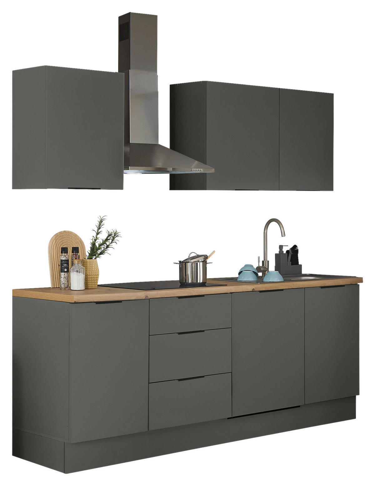 KÜCHENLEERBLOCK   in Graphitfarben  - Schwarz/Graphitfarben, Basics, Holzwerkstoff/Metall (220/211/60cm) - Xora