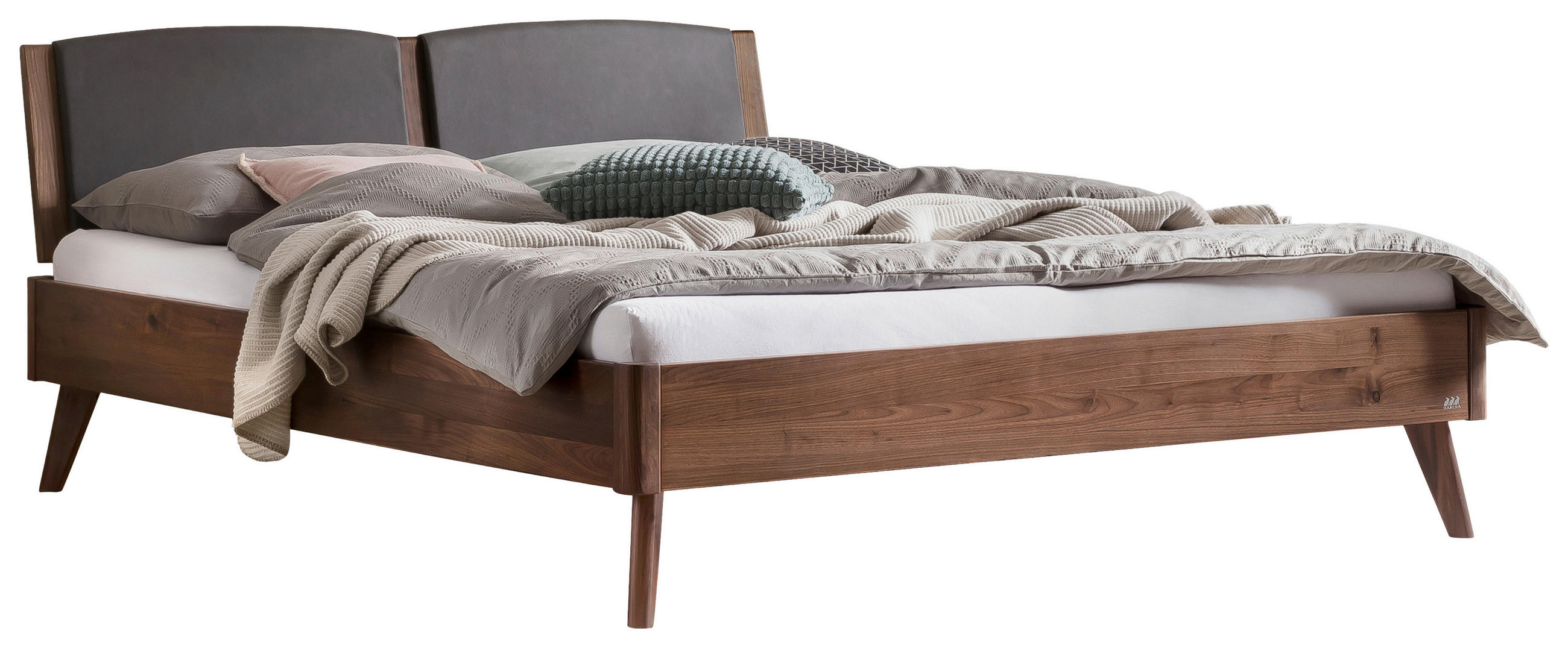 BETT 160/200 cm  in Nussbaumfarben, Dunkelgrau  - Dunkelgrau/Nussbaumfarben, KONVENTIONELL, Holz/Textil (160/200cm) - Hasena
