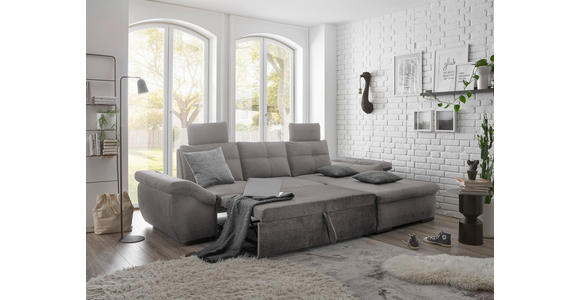 ECKSOFA  in Mikrovelours Hellgrau  - Hellgrau/Schwarz, KONVENTIONELL, Kunststoff/Textil (275/170cm) - Carryhome
